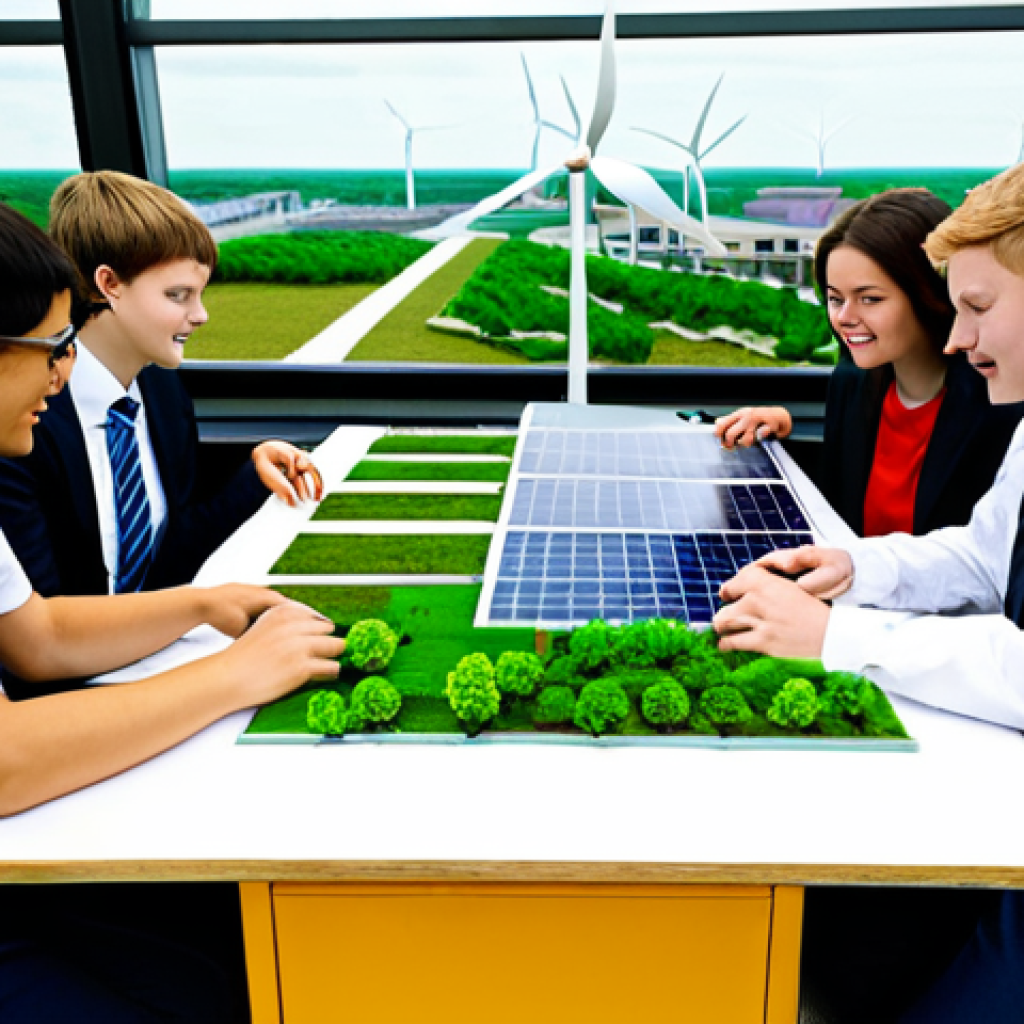 Sustainable City Design**
"A group of fully clothed students collaborating on a model of a sustainable city, complete with green roofs, solar panels, and wind turbines, appropriate attire, safe for work, educational setting, perfect anatomy, correct proportions, well-formed hands, proper finger count, natural pose, professional photography, high quality, family-friendly, modest clothing. The setting is a bright and modern classroom with large windows. Professional."
**