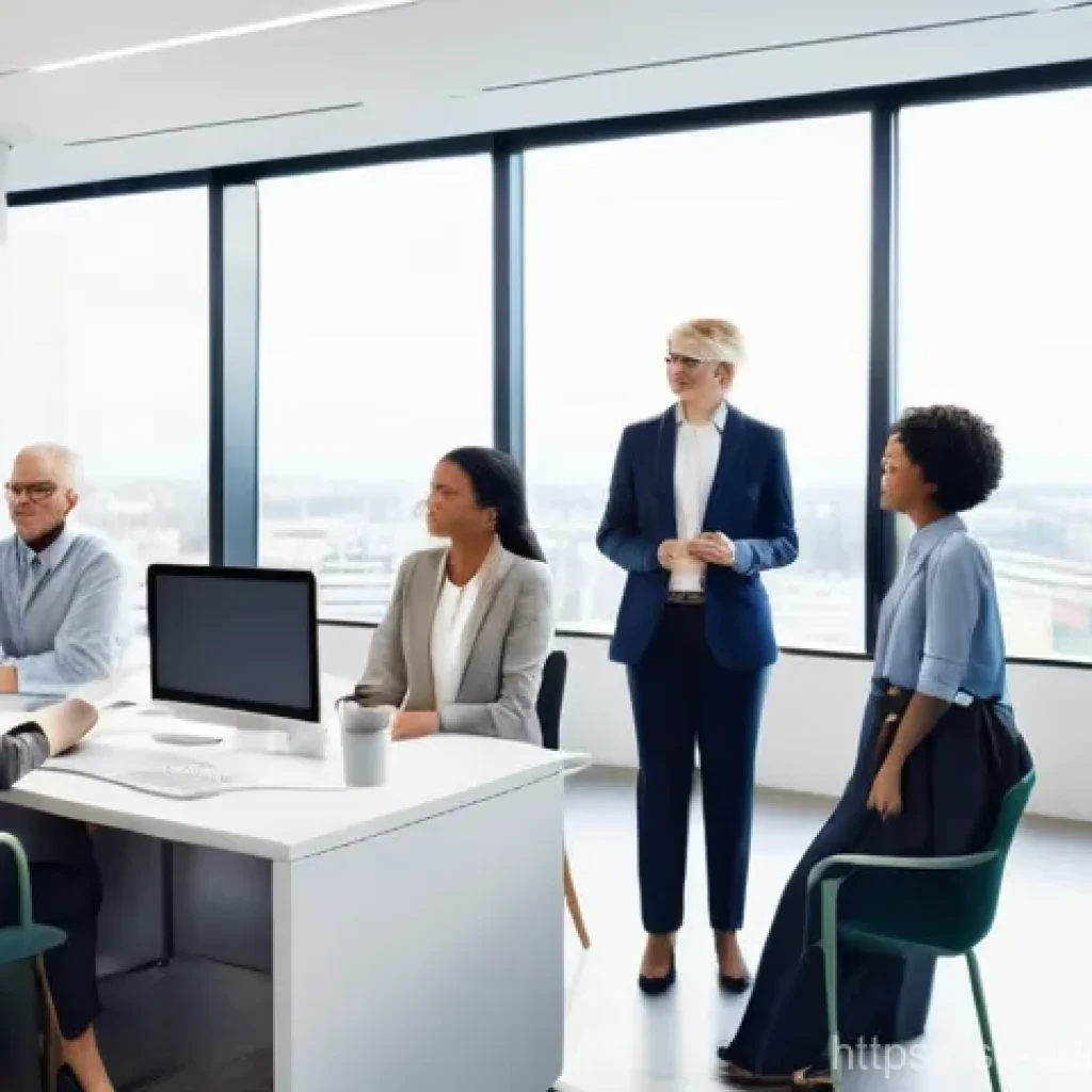 스킬 기반 교육 모델에서의 소프트 스킬의 중요성 - **Prompt:** A vibrant, dynamic image of a diverse group of professionals (men and women, varying age...