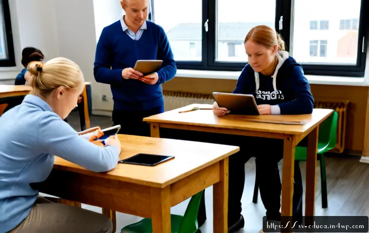 Home 17 스킬 기반 교육 모델의 평가 기준 설정 - Photorealistic Swedish adult education classroom, a diverse group of learners completing a hands-on ...